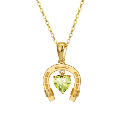 Peridot August Horseshoe Heart Birthstone Necklace Gold with Cubic Zirconia | Dark Horse Collection by Everwild Desings