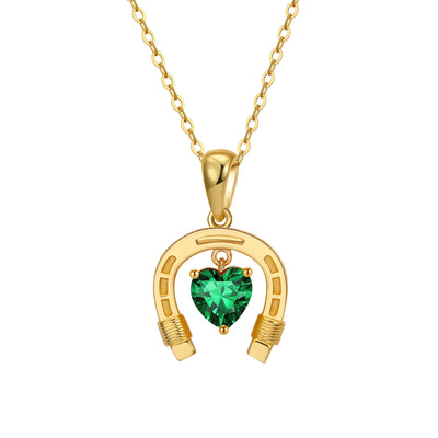 Emerald May Horseshoe Heart Birthstone Necklace Gold with Cubic Zirconia | Dark Horse Collection by Everwild Desings