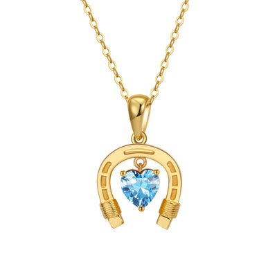 Aquamarine March Horseshoe Heart Birthstone Necklace Gold with Cubic Zirconia | Dark Horse Collection by Everwild Desings