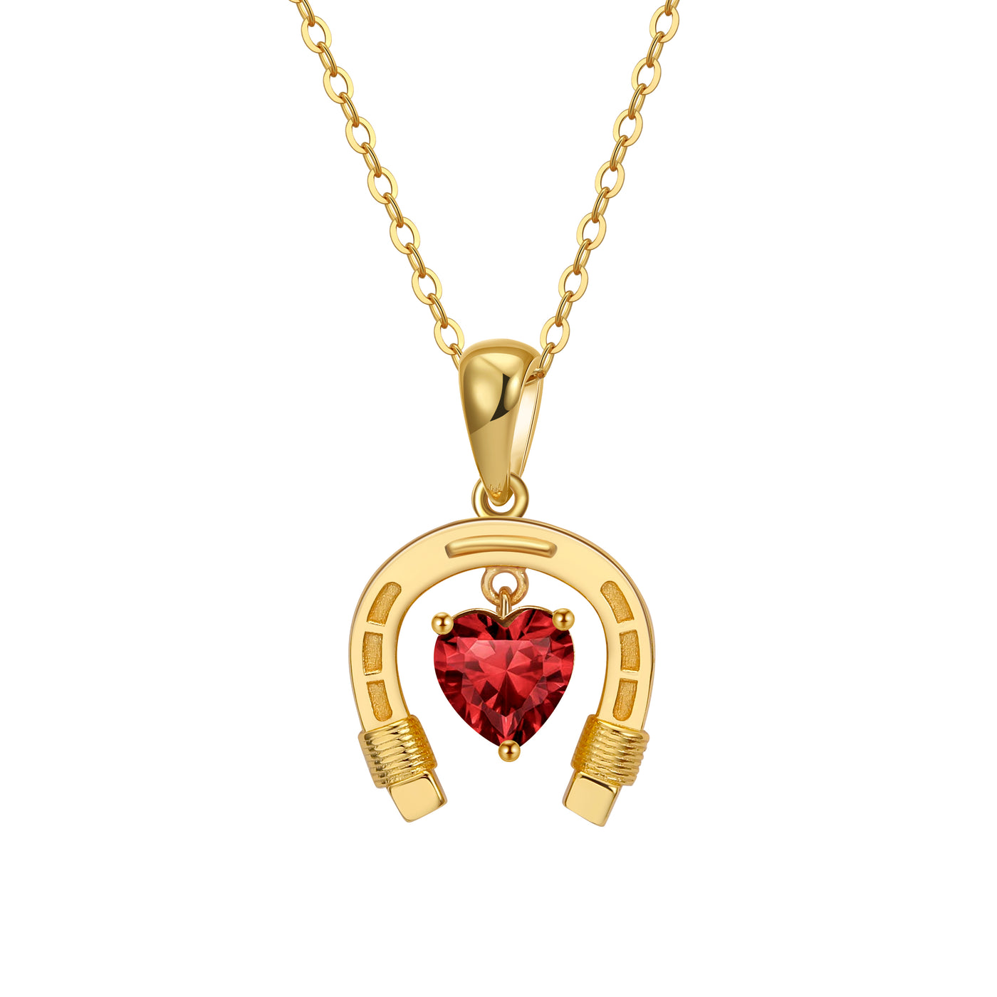 Garnet January Horseshoe Heart Birthstone Necklace Gold with Cubic Zirconia | Dark Horse Collection by Everwild Desings