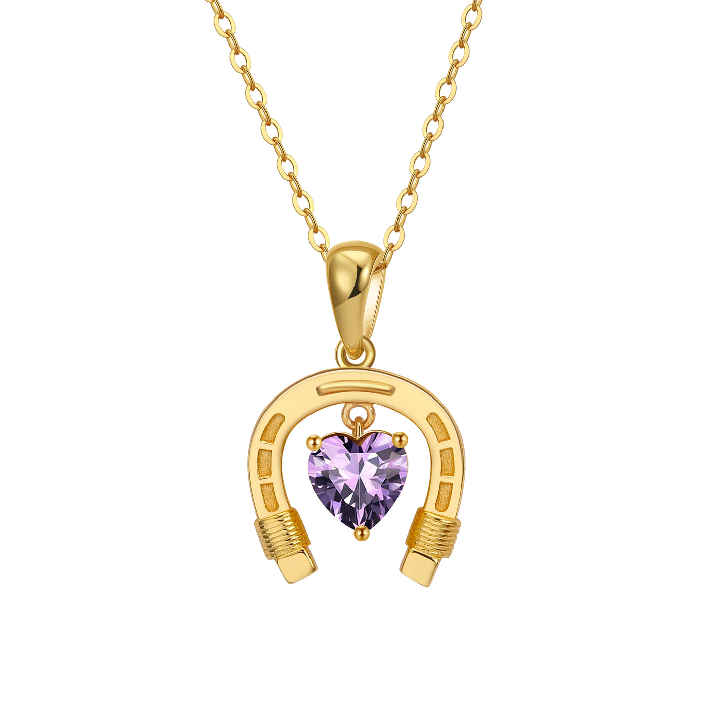 Amethyst February Horseshoe Heart Birthstone Necklace Gold with Cubic Zirconia | Dark Horse Collection by Everwild Desings