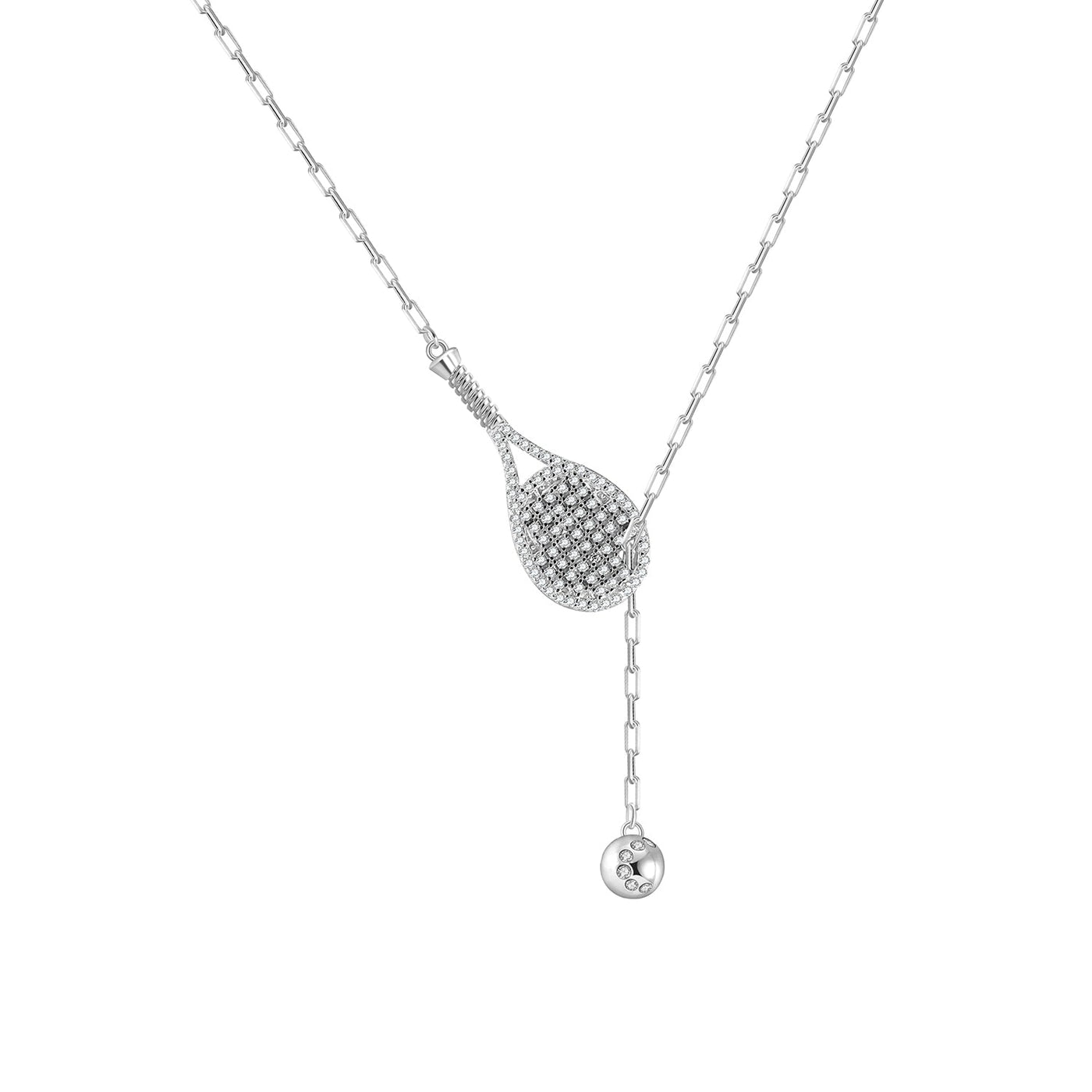 LoveMatch Tennis Lariat Plus Racket and Ball Necklace Silver