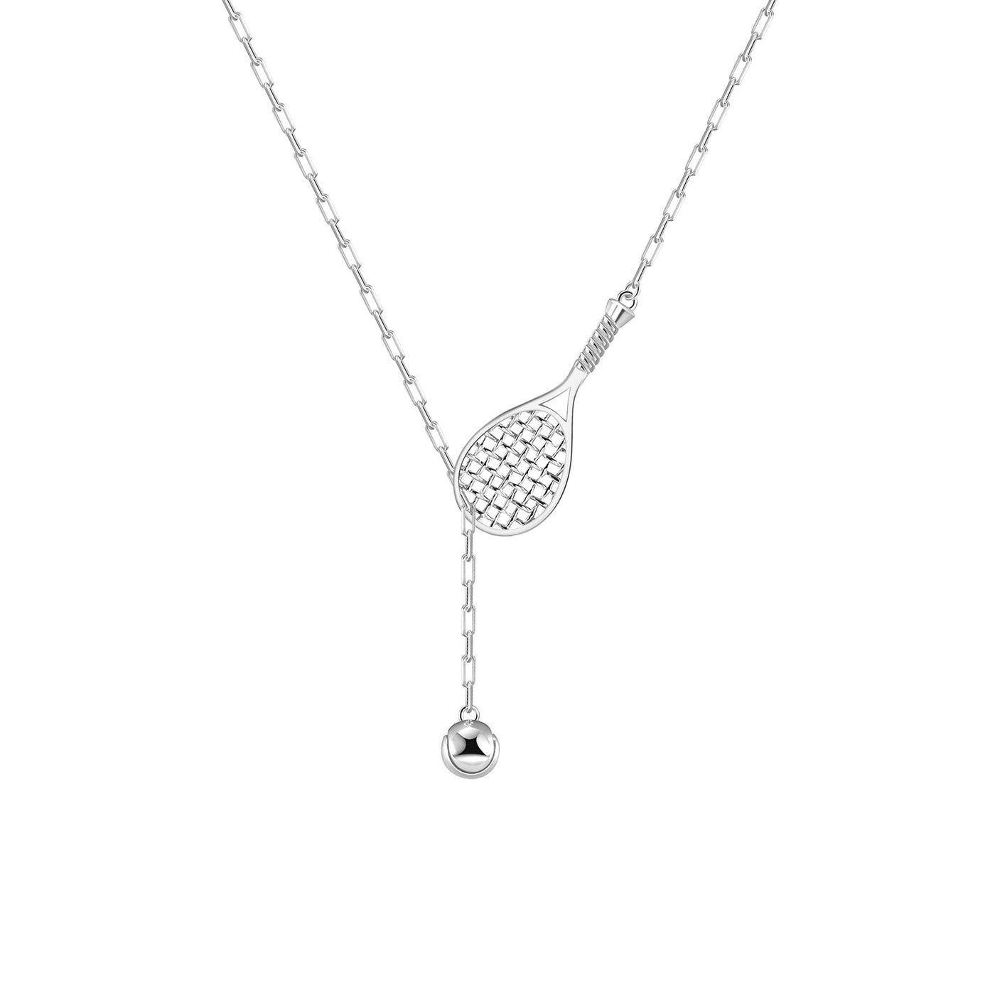 LoveMatch Tennis Lariat Racket and Ball Necklace Silver