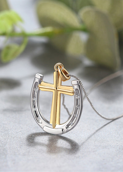 Dark Horse Rider's Prayer Two-Tone Necklace on Silver Chain-Everwild Designs