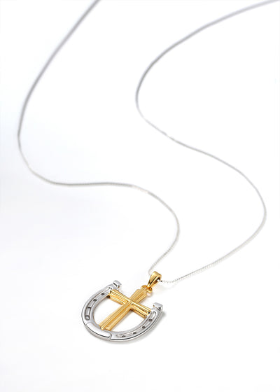 Dark Horse Rider's Prayer Two-Tone Necklace on Silver Chain-Everwild Designs