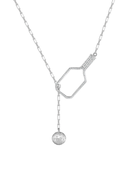 Pickleball Lariat PLUS Silver Paddle & Ball Necklace