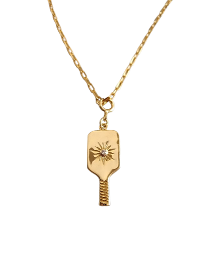 Pickleball Paddle Charm Gold Necklace