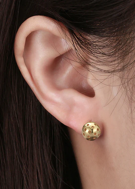 Pickleball Baby Belle Gold Ball Stud Earrings 