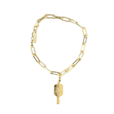 Pickleball Paddle Charm Gold Bracelet, pickleball jewelry, pickle ball jewelry, pickleball jewelry, pickleball bracelet, best pickleball gifts, pickleball for women