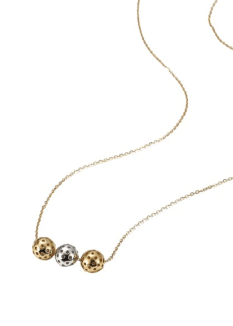 Pickleball Trio Three Ball Necklace Gold + Silver 