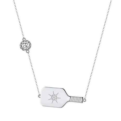Pickleball The Dainty Dinker Starburst Mini Silver Necklace, pickleball jewelry, pickleball gifts, pickle ball, 