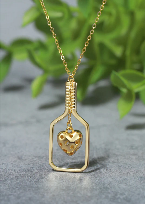 Pickleball Love Gold Heart Necklace 