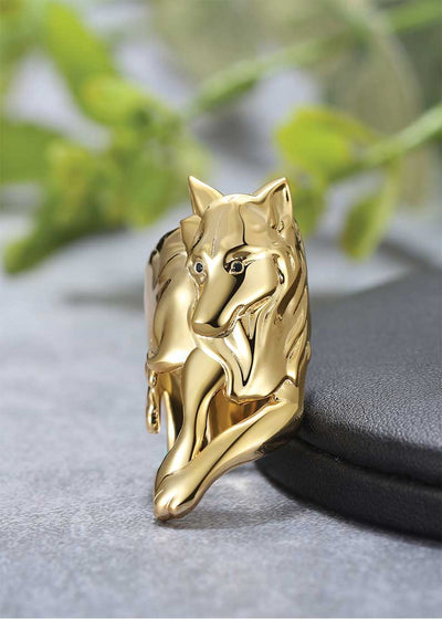 Everwild Courage Wolf Cuff Ring - Sterling gold wolf cuff ring with inspirational quote. Buy Now Everwild design