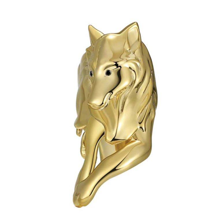 18k Gold Wolf Cuff Ring with Black Diamonds | Everwild Designs