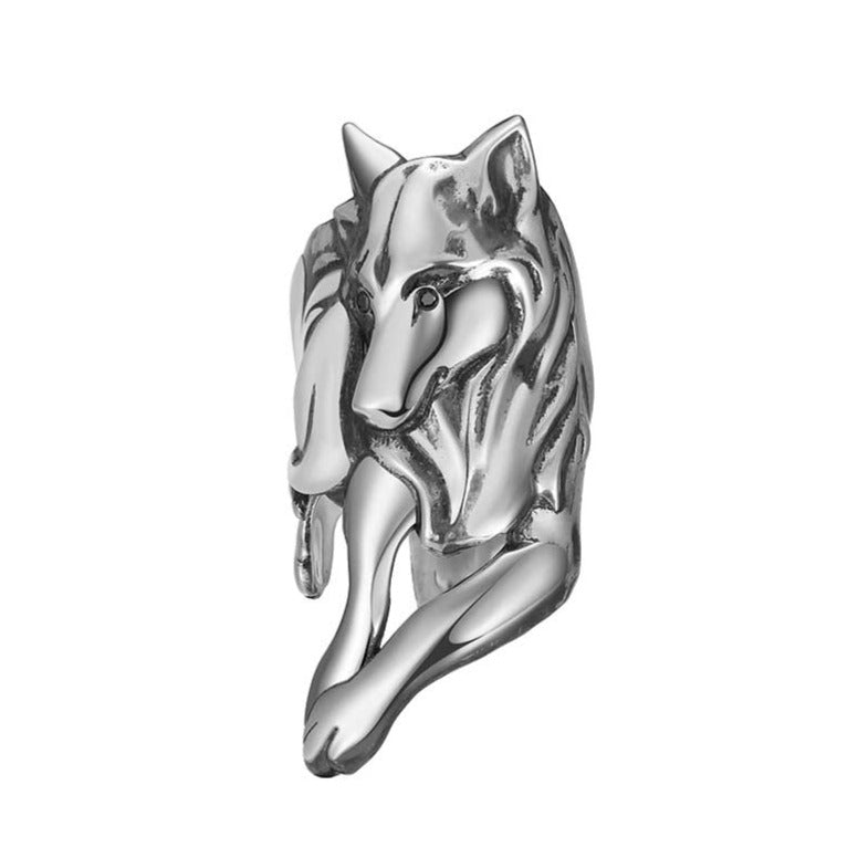 Everwild Courage Wolf Cuff Ring in silver with wolf motif