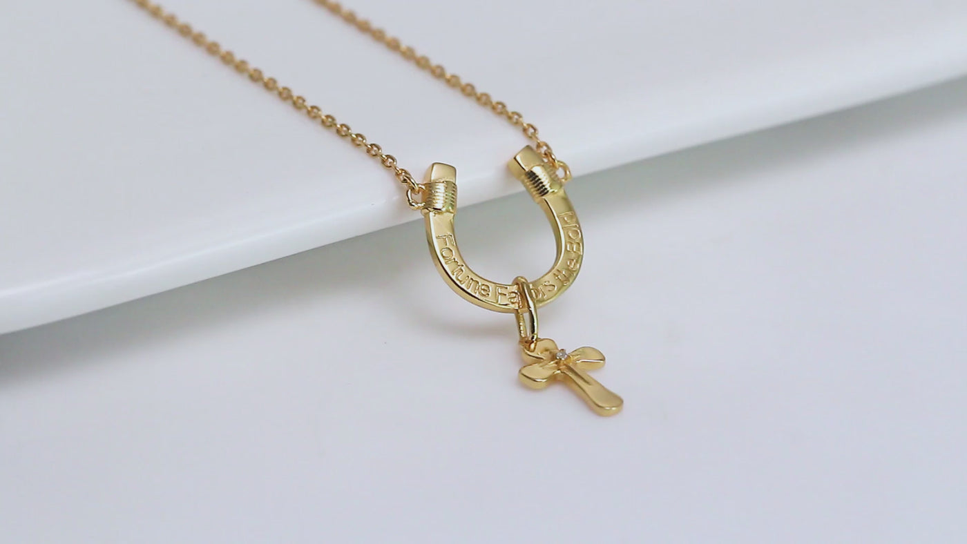 Dark Horse Fortune Favors The Bold faith Cross Gold Necklace