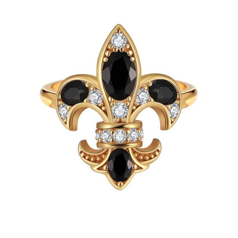 fluer fleur de lis gold ring diamonds onyx royal jewelry