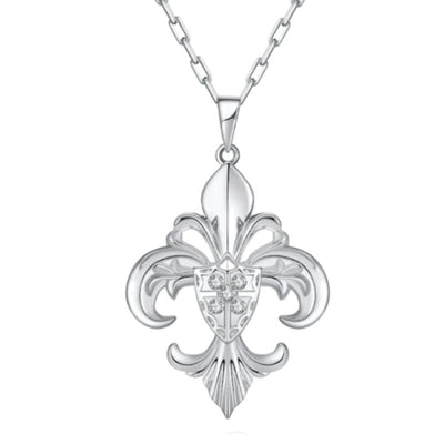 Fleur de lis with shield beautiful pendant necklace sterling silver