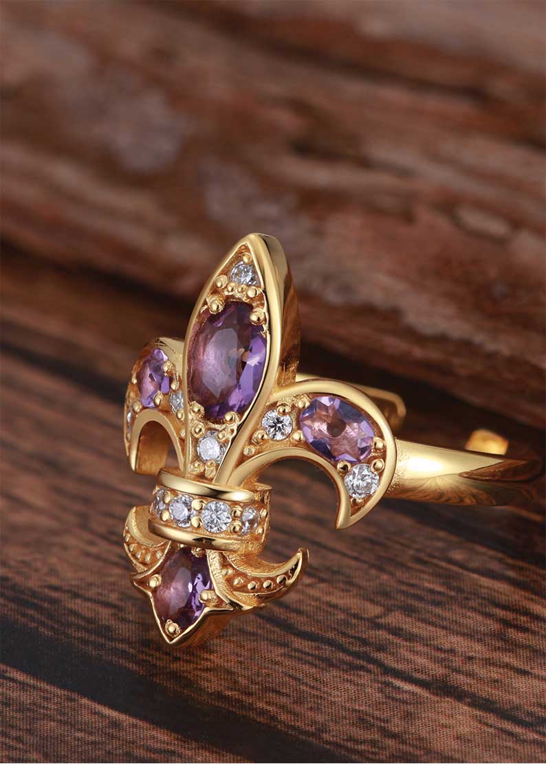 real diamonds and amethyst gorgeous fleur de lis ring